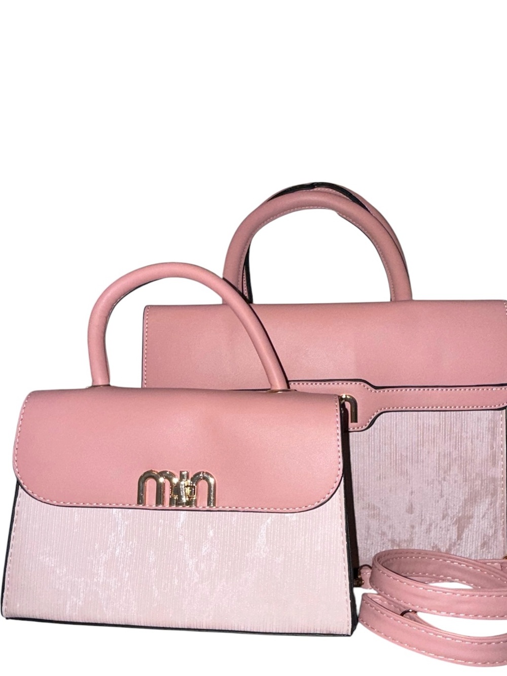 Stylish 2pc Pink Structured Satchel Set with Gold-tone Hardware - NWT